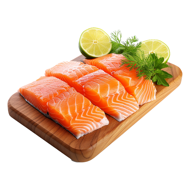 vecteezy_ai-generated-fresh-raw-salmon-pieces-on-wooden-board-with_36008200